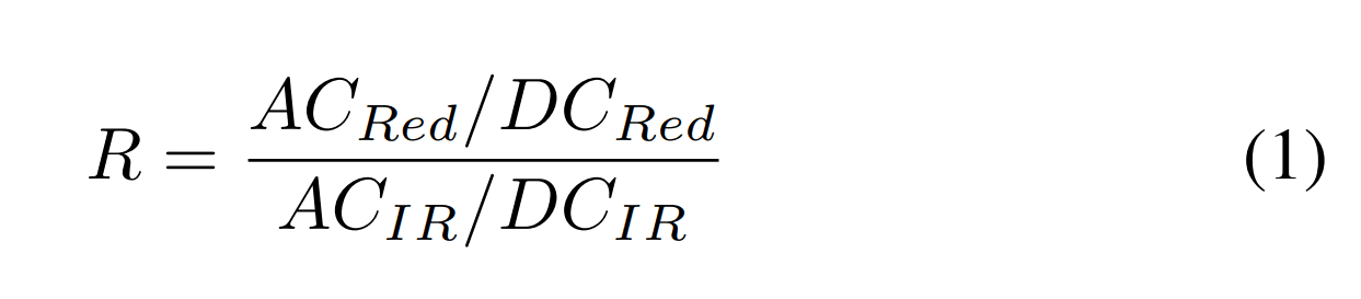 Mathematical formula used for calculating the absorption ratio in pulse oximetry.