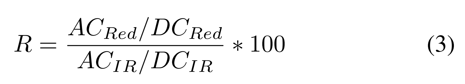 Formula for calculating the R-value used in SpO₂ determination.