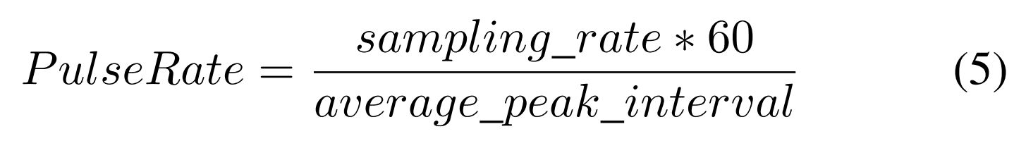 Pulse rate calculation formula based on the average peak interval from autocorrelation data.