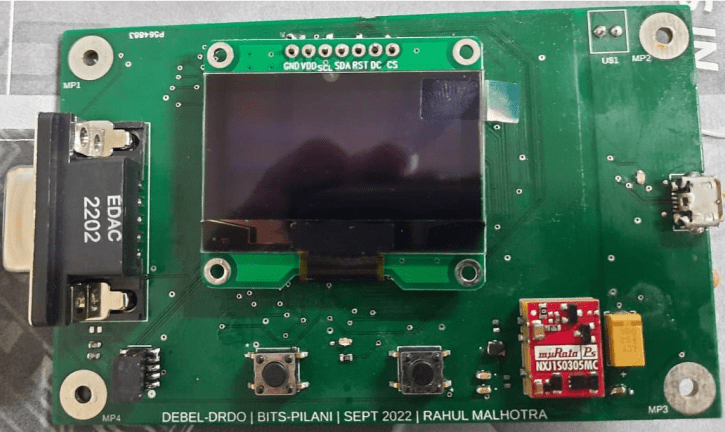 Top view of the assembled PCB used in the pulse oximeter.