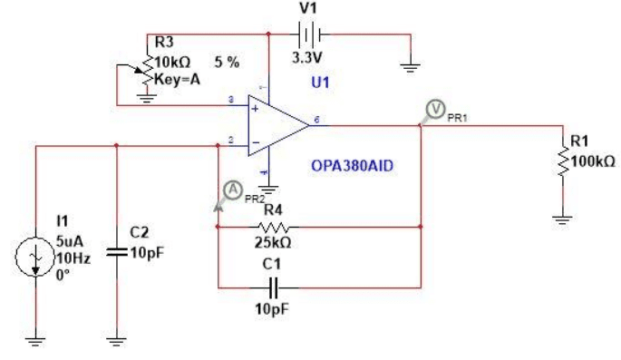 Circuit diagram of the receiver circuit for the photodiode.